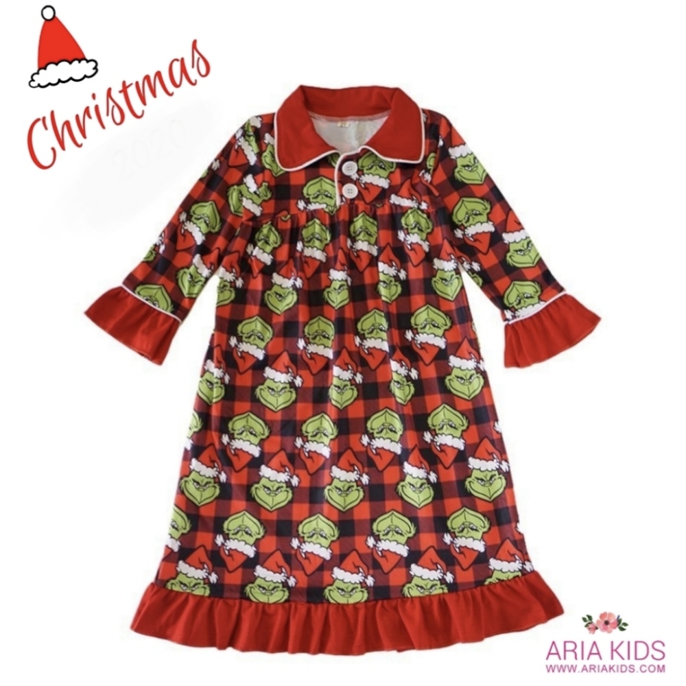 The Grinch Red Plaid Sleeping Gown Dress